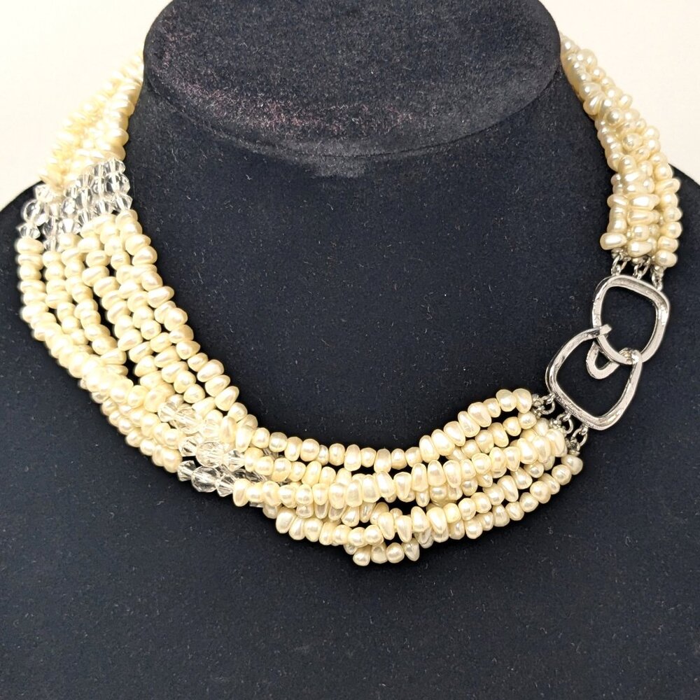 VTG Kenneth Lane KJL Baroque Pearl & acrylic bead Choker Statement Necklace Faux